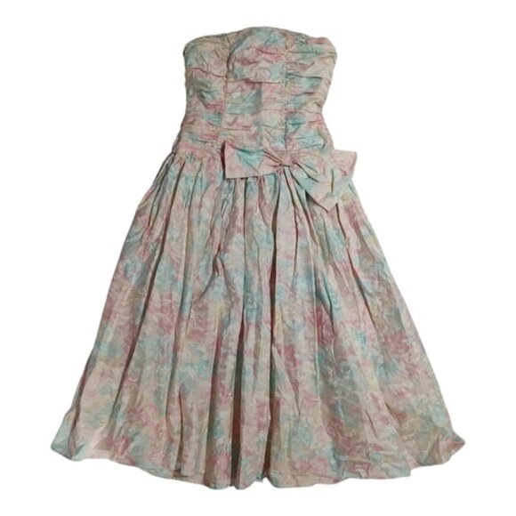 Vintage 80s Dance Allure Alfred Angelo Pastel Floral Strapless Dress ILGWU - Picture 1 of 13